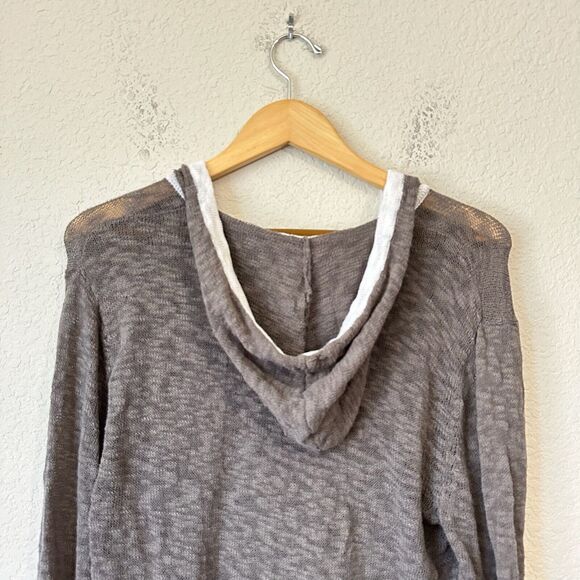 NWOT FRESH PRODUCE Long Sleeve Hooded Knit Sweater V-Neck in Taupe - Picture 5 of 9